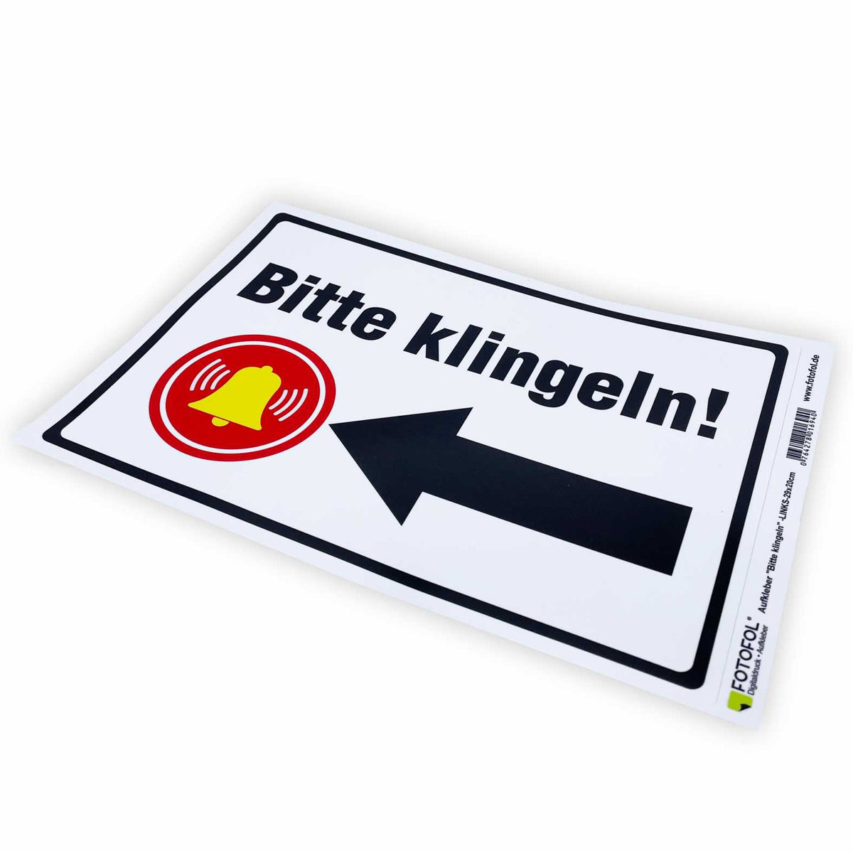 Aufkleber 29x20cm "Bitte klingeln - Pfeil rechts oder links" - Hinweisaufkleber für den Innen- und Außenbereich - Folie selbstklebend - FOTOFOL