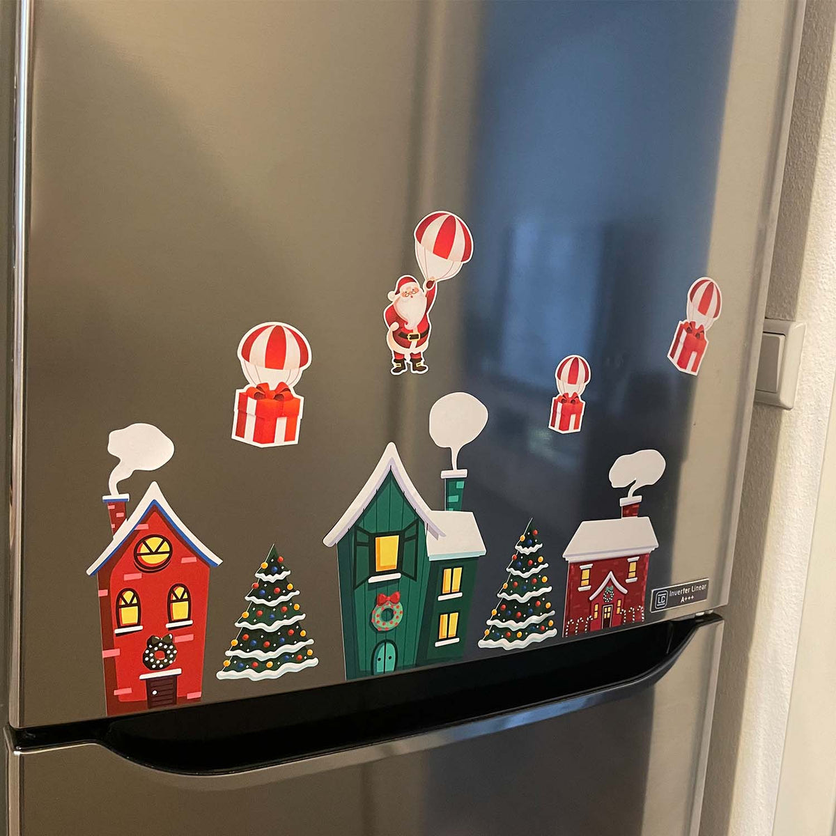 Aufkleber Weihnachten Häuser - Weihnachtsmann-Geschenke, Weihnachtsdekoration – Möbel, Kühlschrank, Fenster, Wand, Laptop - FOTOFOL