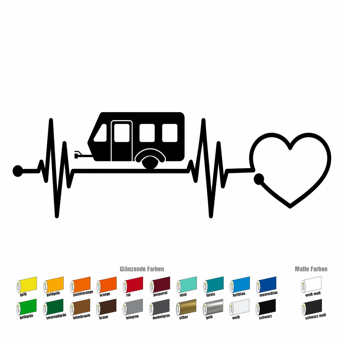 Aufkleber Wohnwagen Herzschlag 30cm - Herz Diagramm - Aufkleber für Camper, Wohnmobil, Wohnwagen Fahrzeuge - FOTOFOL
