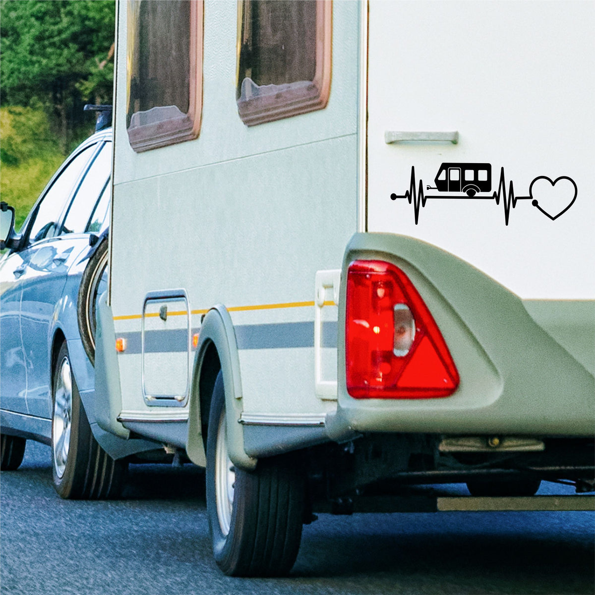 Aufkleber Wohnwagen Herzschlag 30cm - Herz Diagramm - Aufkleber für Camper, Wohnmobil, Wohnwagen Fahrzeuge - FOTOFOL