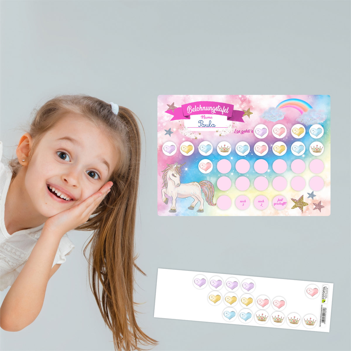 Aufkleber Set - Belohnungstafel für Kinder - mit tollen Stickern für Mädchen - Motiv Einhorn - FOTOFOL
