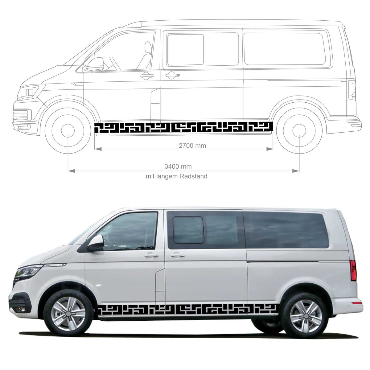 Seitenstreifen passend für Volkswagen Multivan Transporter T5 T6 T6.1 VW Bus Autoaufkleber - FOTOFOL