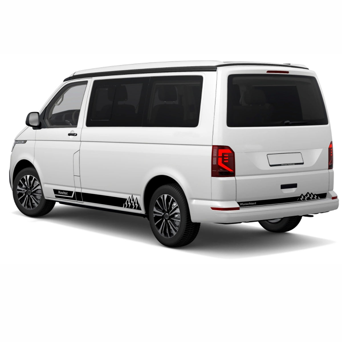 Seitenstreifen Aufkleber mit "Berge" Motiv passend für VW T6.1, T6, T5, Multivan, Bulli, Transporter - WUNSCHTEXT - FOTOFOL