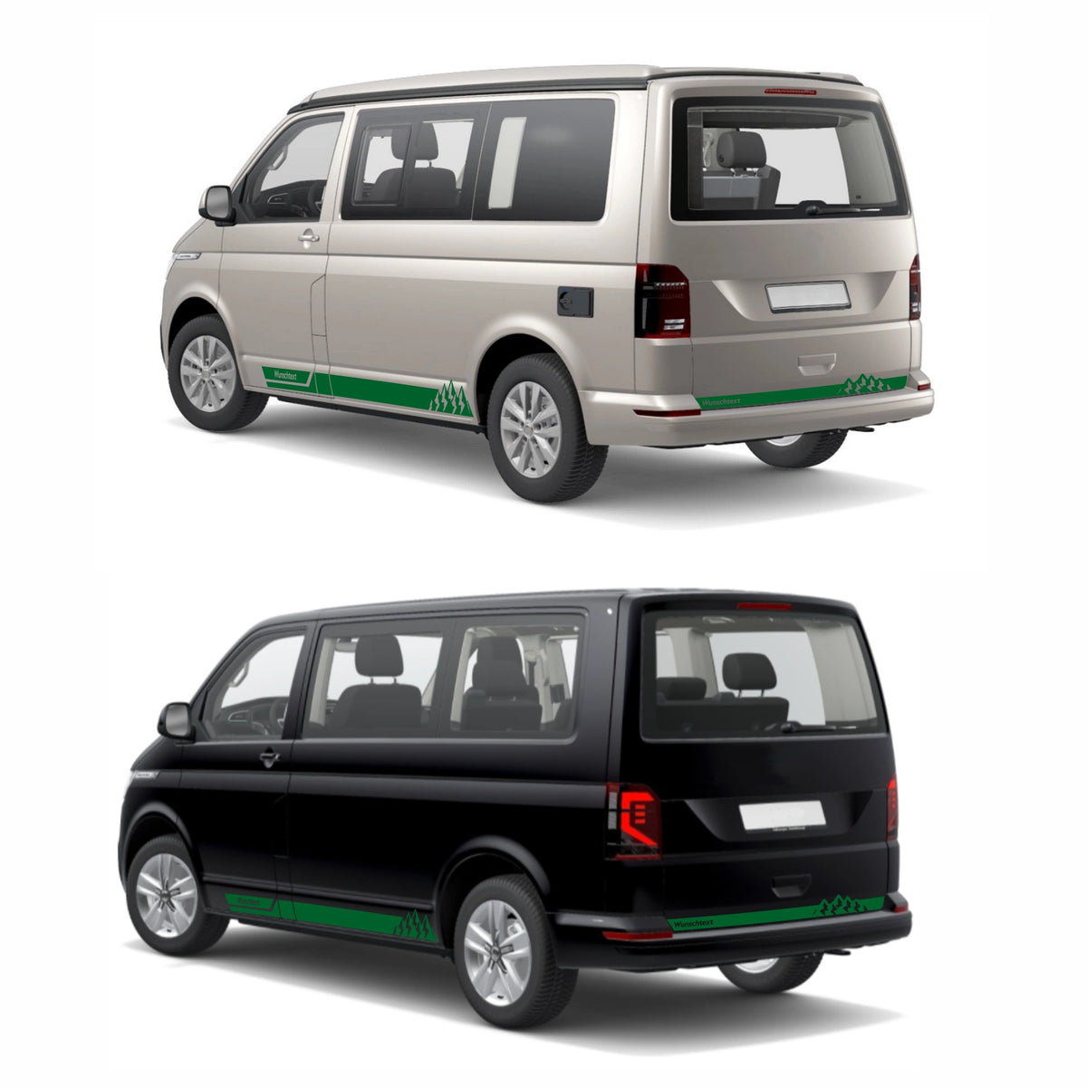 Seitenstreifen Aufkleber mit "Berge" Motiv passend für VW T6.1, T6, T5, Multivan, Bulli, Transporter - WUNSCHTEXT - FOTOFOL