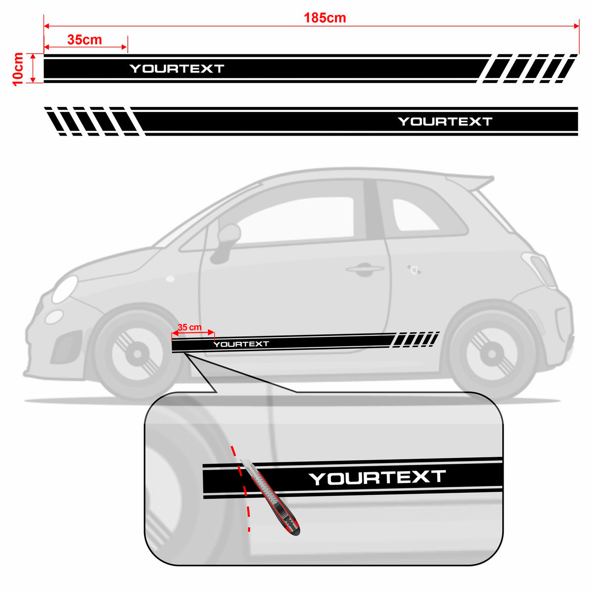Seitenstreifen Aufkleber Set passend für Fiat Abarth 500 595 - Dekorstreifen online kaufen - FOTOFOL