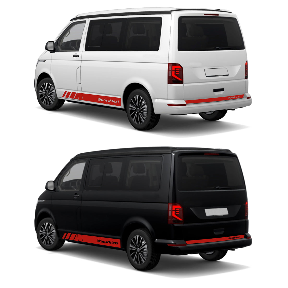 Seitenstreifen passend für VW T6.1, T6, T5, Multivan, Bulli, Wunschtext, Seitenaufkleber + Rakel - FOTOFOL