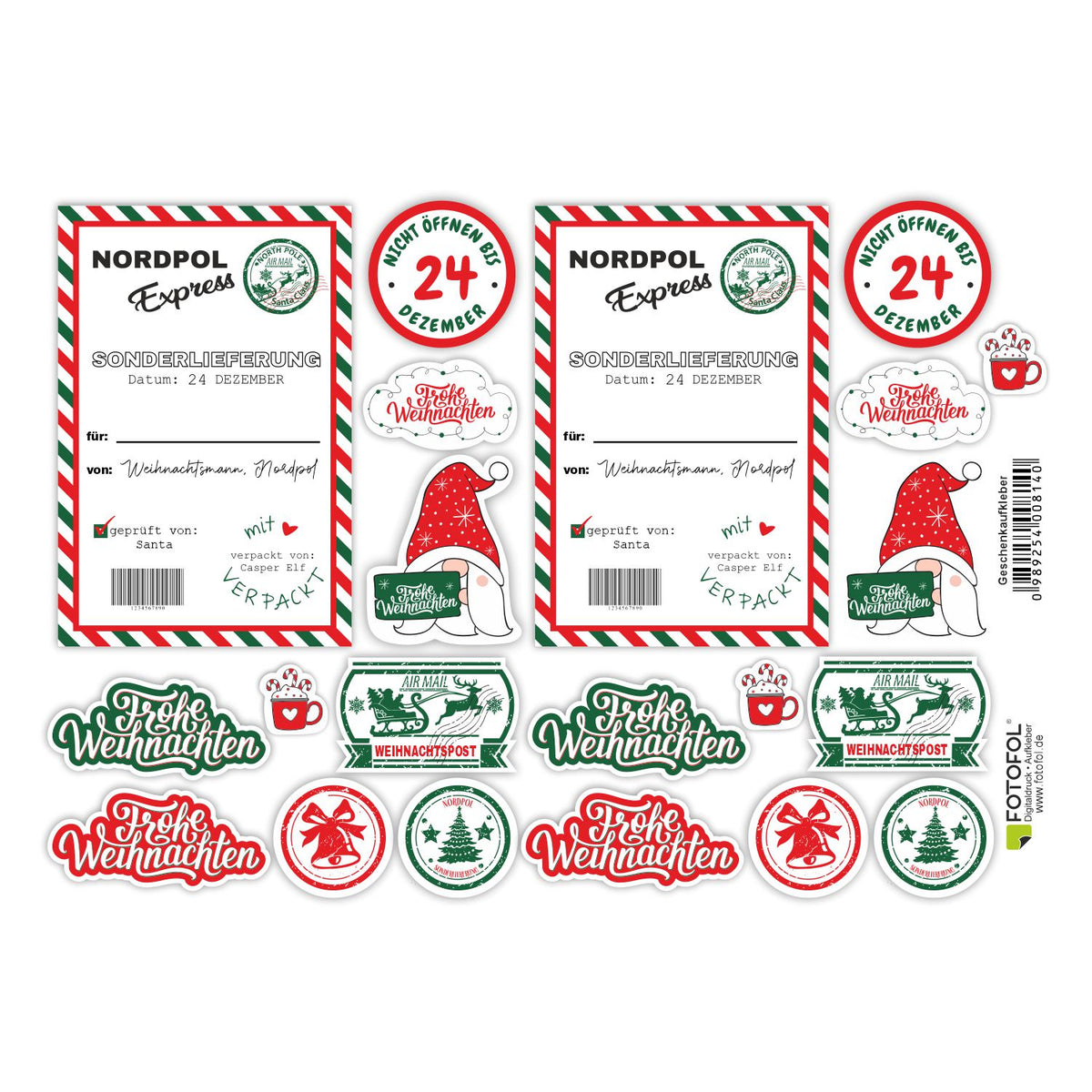 Set Aufkleber Weihnachten Geschenkaufkleber selbstklebend - Etiketten für Geschenke - Sticker Aufkleber Etiketten Geschenkaufkleber Verpacken - FOTOFOL