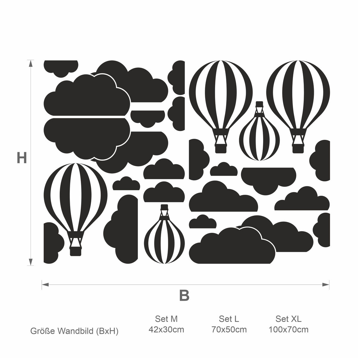 Wandtattoo Wohnzimmer Heißluftballons mit Wolken - FOTOFOL