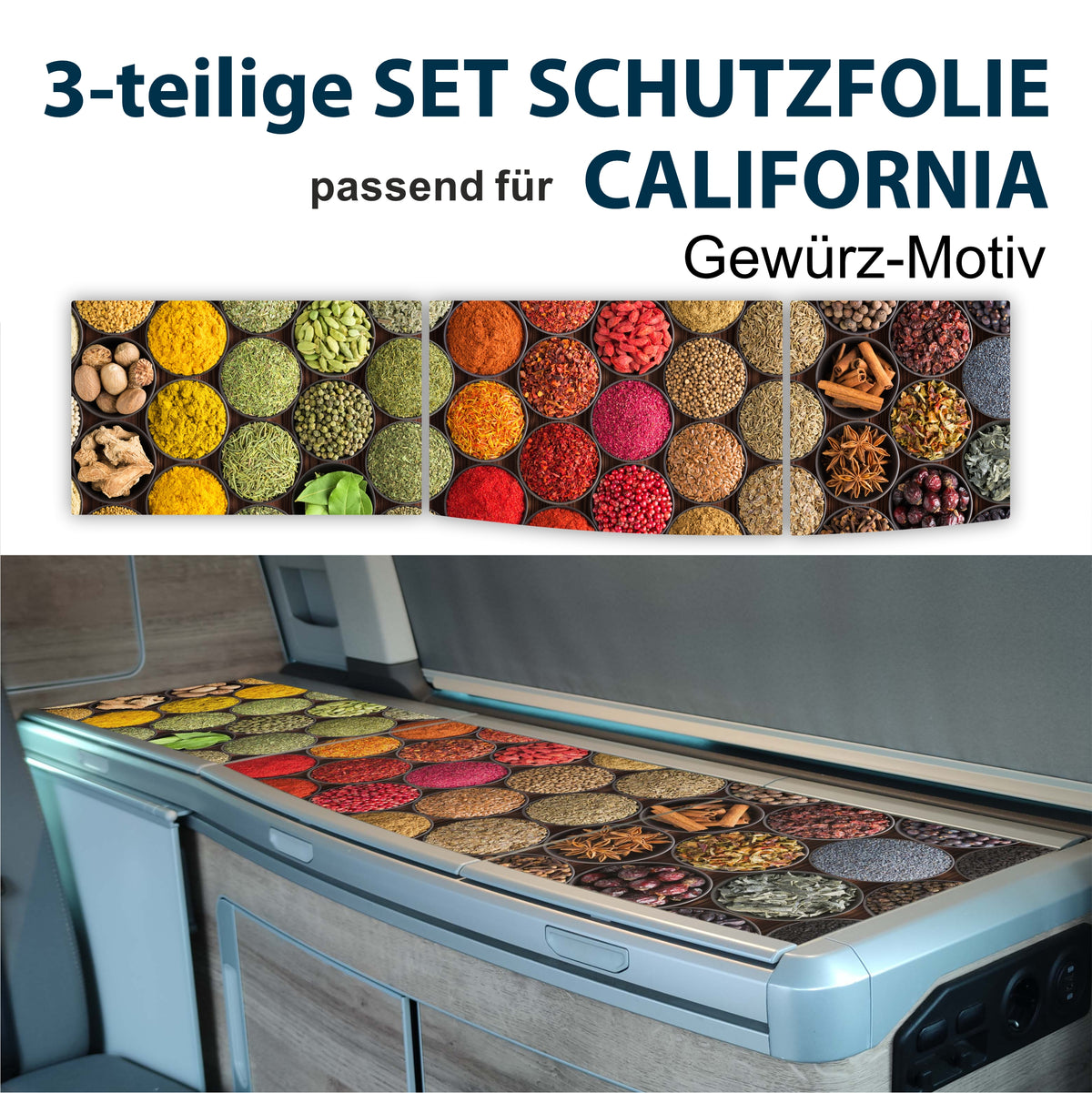 Schutzfolien Auto-Set, passend für VW T6.1 oder T6 California - Schutz für Glass-Abdeckung vom Kühlschrank, Kochfeld, Spülbecken mit verschiedenen Motiven - FOTOFOL