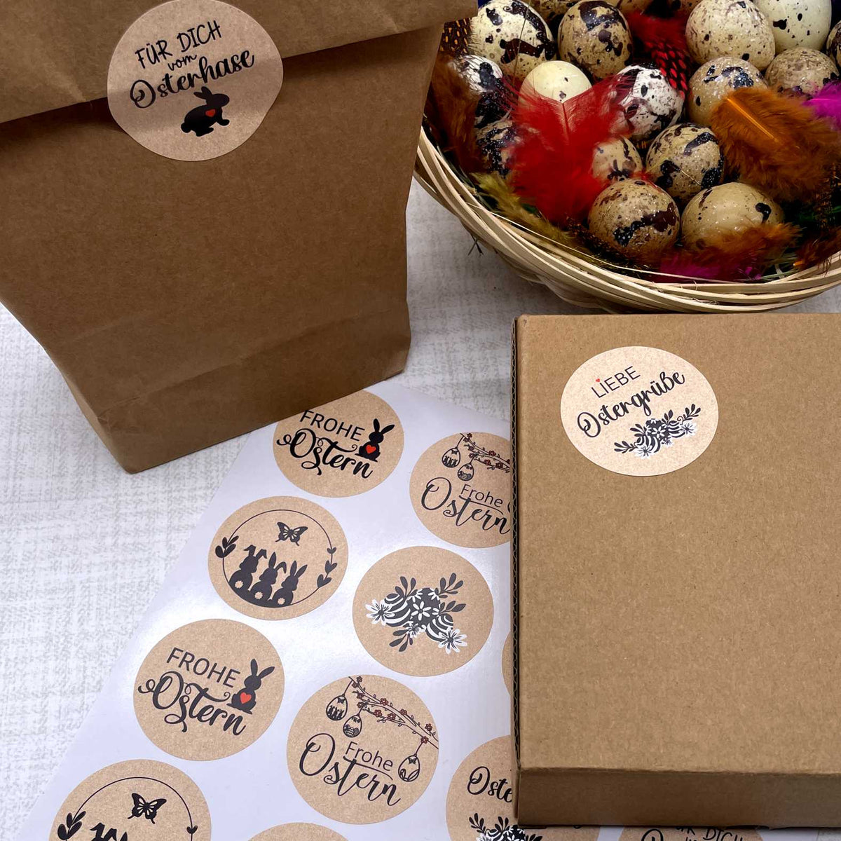 Personalisierte Aufkleber Frohe Ostern zum Basteln und Dekorieren -24 Stück - 4cm - FOTOFOL