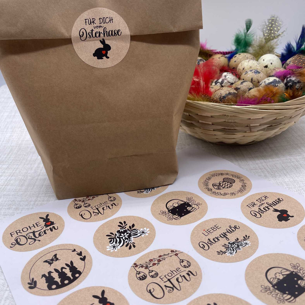 Personalisierte Aufkleber Frohe Ostern zum Basteln und Dekorieren -24 Stück - 4cm - FOTOFOL