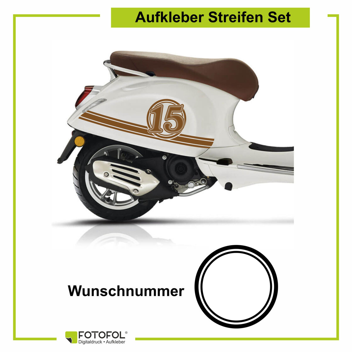 Aufkleber Streifen Set Wunschnummer passend für Motorroller "Vespa Primavera" - Wunschzahl Dekor Aufkleber Scooter - FOTOFOL