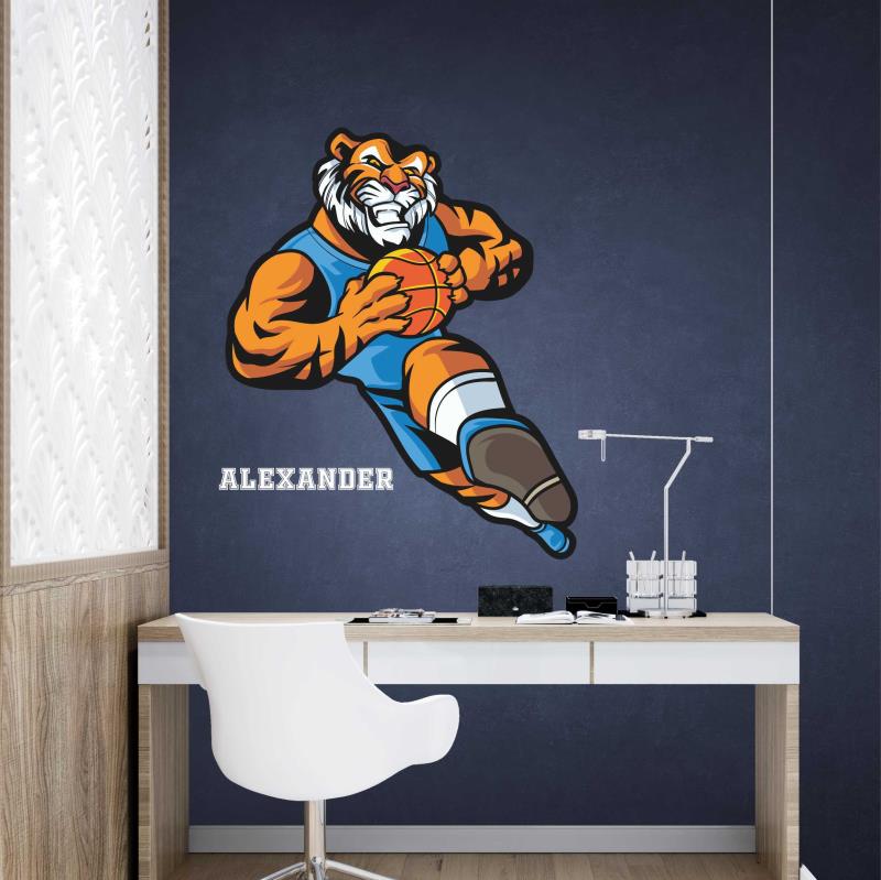 Wandtatoo Teenager-Zimmer Deko Sport Basketball Maskottchen Tiger - FOTOFOL