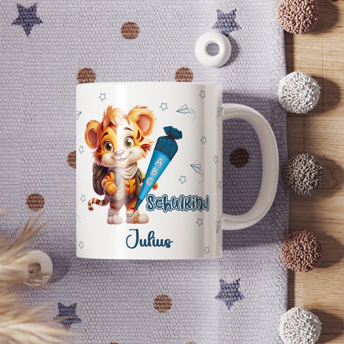 Tasse Einschulung 2025 mit Name Personalisieren - Endlich Schulkind  Tiger - FOTOFOL