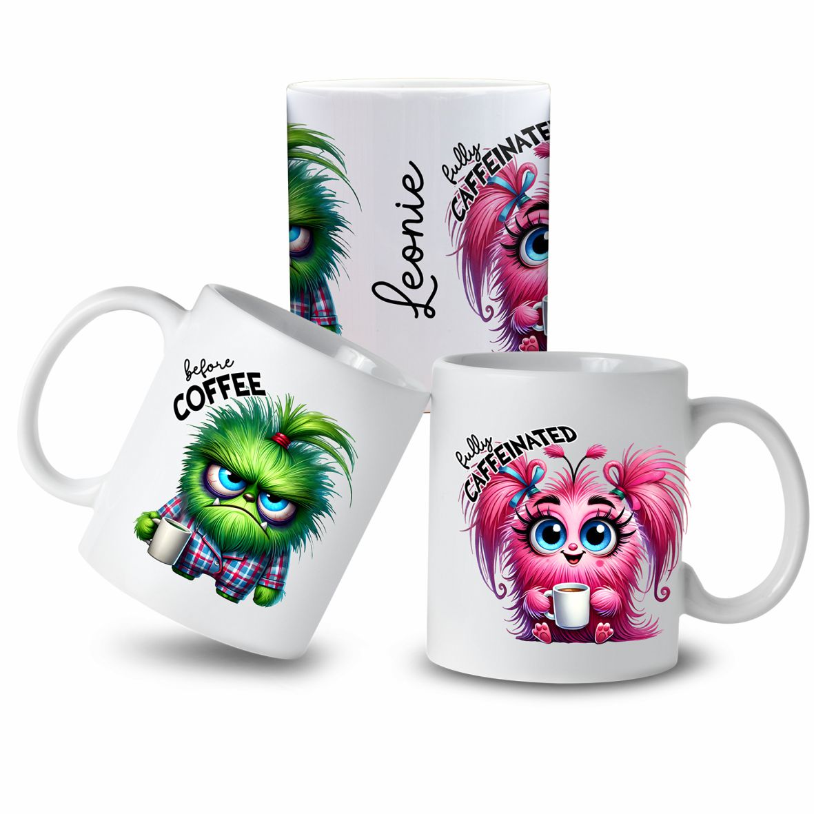 Personalisierte Kaffeetasse mit Wunschname - before Coffee - Monster - FOTOFOL