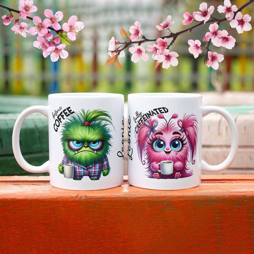 Personalisierte Kaffeetasse mit Wunschname - before Coffee - Monster - FOTOFOL