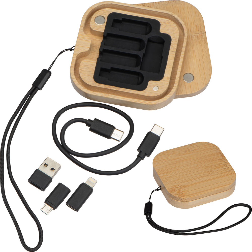 Kabel- und Adapterset in einer Bambusbox IVAN