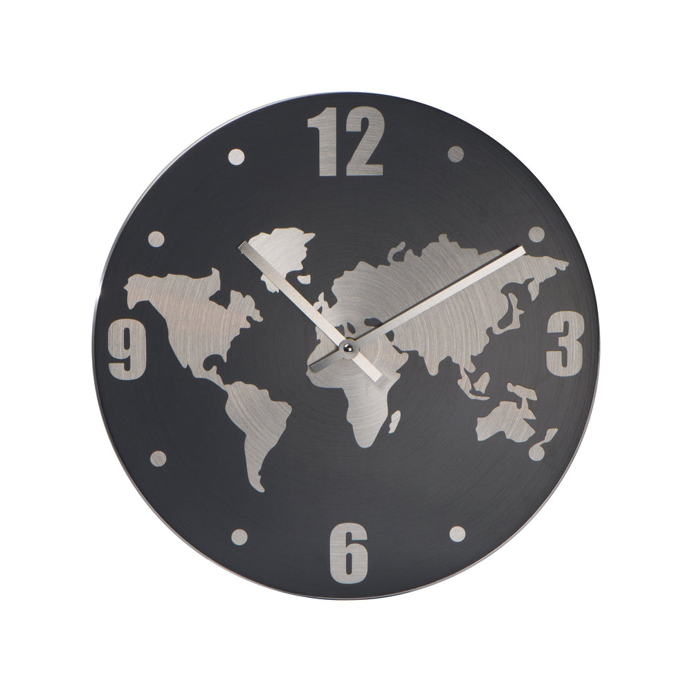 Wanduhr aus Aluminium mit Weltkarte BALTASAR
