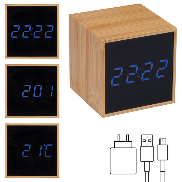Tischuhr mit schwarzem Display und blauer LED Anzeige EILEEN