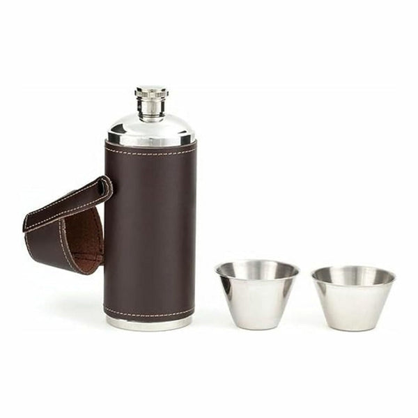 Kikkerland Fläschchen Leder + 2 Schnapsgläser