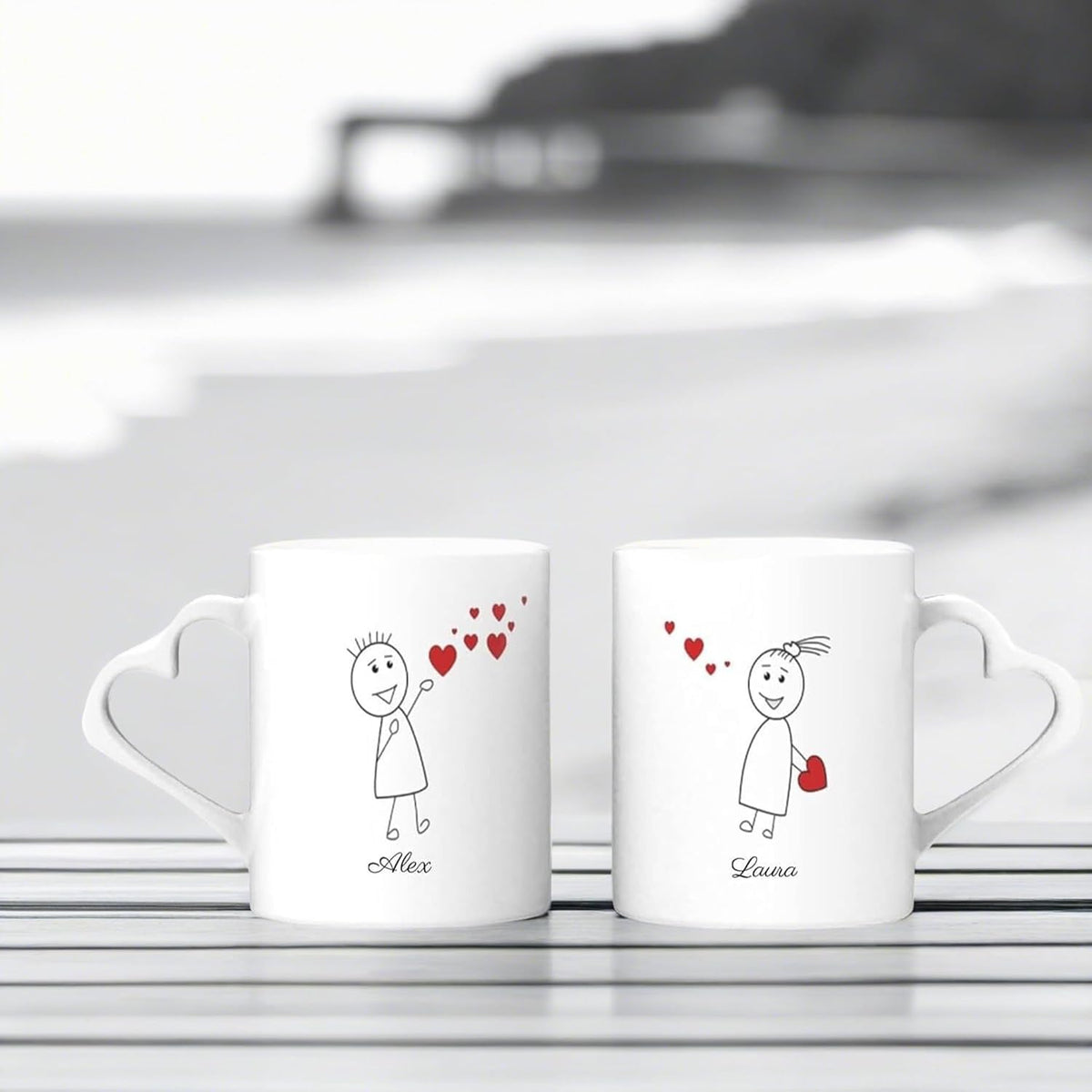 2er Set Personalisierte Tassen Liebesgrüße mit Wunschnamen für Valentinstag - FOTOFOL