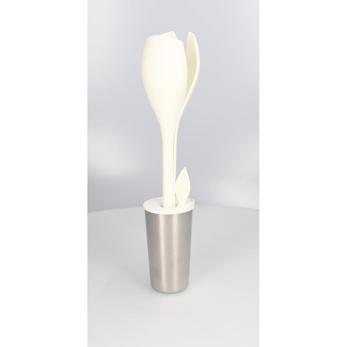Salatbesteck und Dressing-Shaker - Tulpe weiß