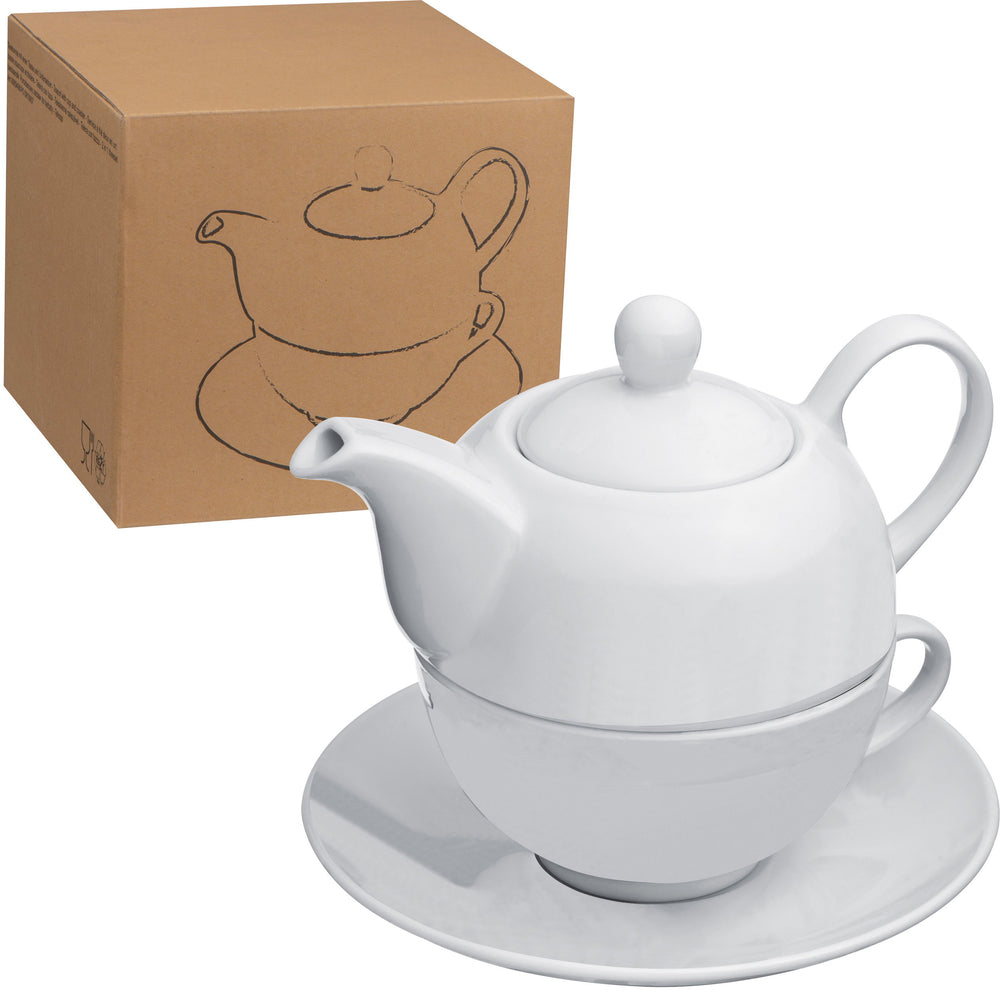 Teekanne mit Tasse und Untersetzer aus Porzellan ELIAS