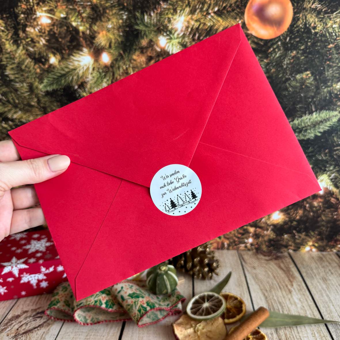 Personalisierte runde Aufkleber Weihnachten – 24 Stück (4,5 cm) | Bäume - FOTOFOL