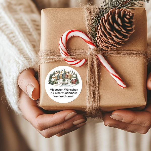 Personalisierte runde Aufkleber Weihnachten – 24 Stück (4,5 cm) | Dorfzauber