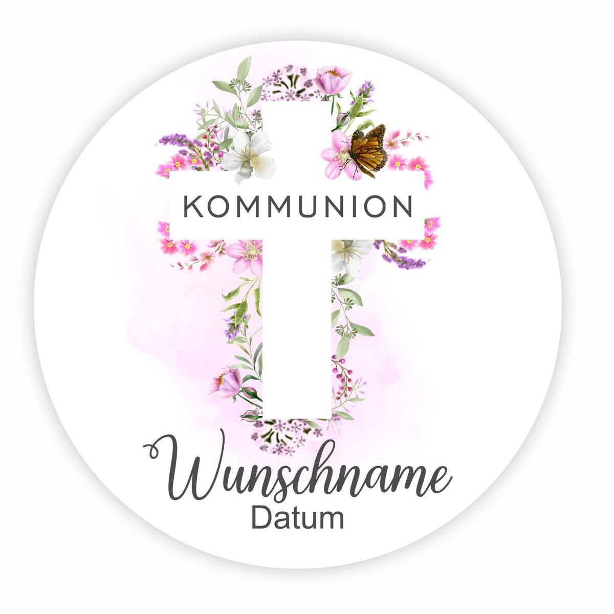 Personalisierte Aufkleber Kommunion "Kreuz" mit Namen und Datum - 24 Stück - 4,5cm - FOTOFOL