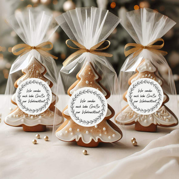 Personalisierte runde Aufkleber Weihnachten – 24 Stück (4,5 cm) | Kranz Frohes Fest