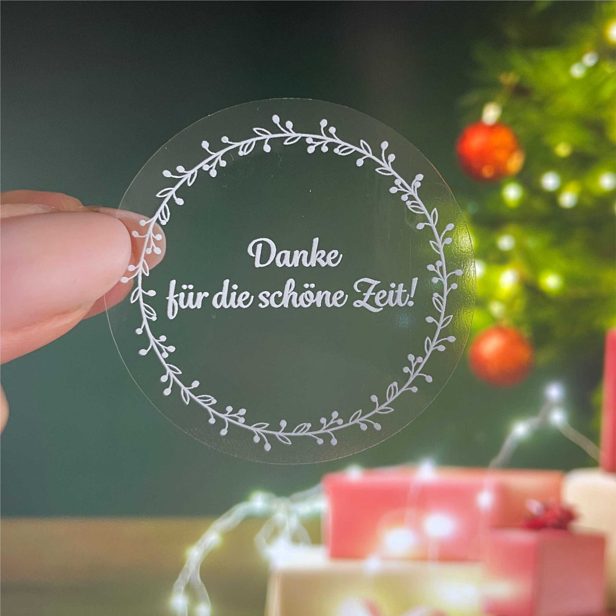 Weihnachten Aufkleber - 24 Stück Personalisierte transparente Aufkleber | Kranz - FOTOFOL