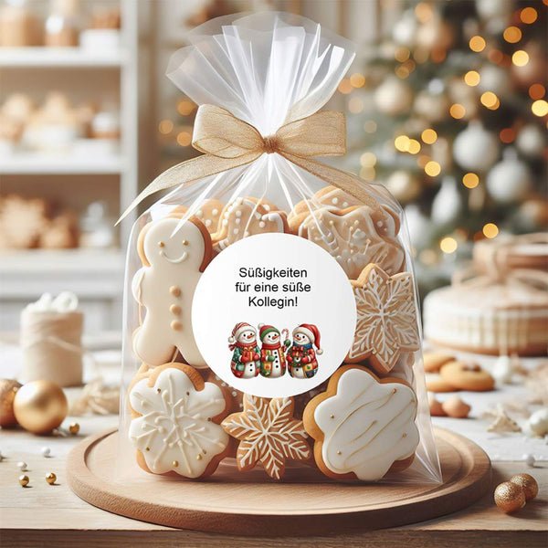 Personalisierte runde Aufkleber Weihnachten – 24 Stück (4,5 cm) | Schneemänner