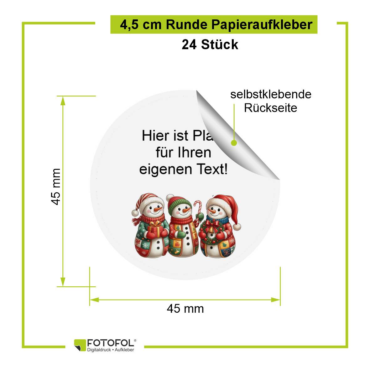 Personalisierte runde Aufkleber Weihnachten – 24 Stück (4,5 cm) | Schneemänner - FOTOFOL