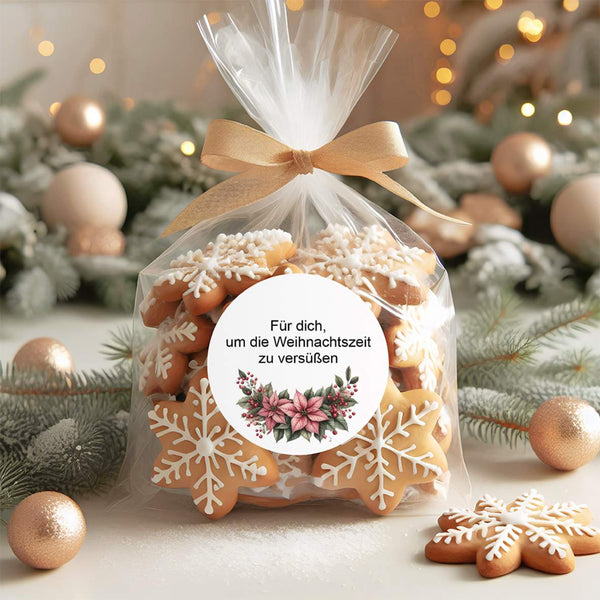 Personalisierte runde Aufkleber Weihnachten – 24 Stück (4,5 cm) | Weihnachtsblüte