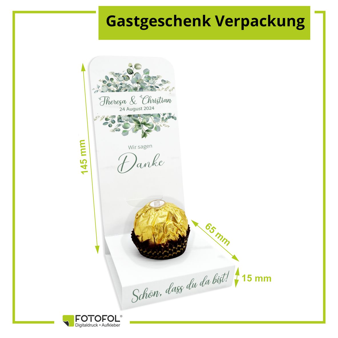 Aufsteller für Gastgeschenke personalisiert - Eucalyptus - FOTOFOL