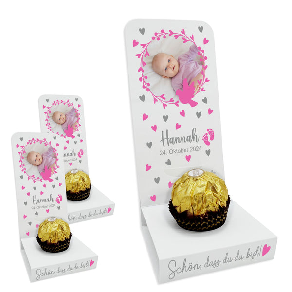 Aufsteller für Gastgeschenke personalisiert - rosa Herzen