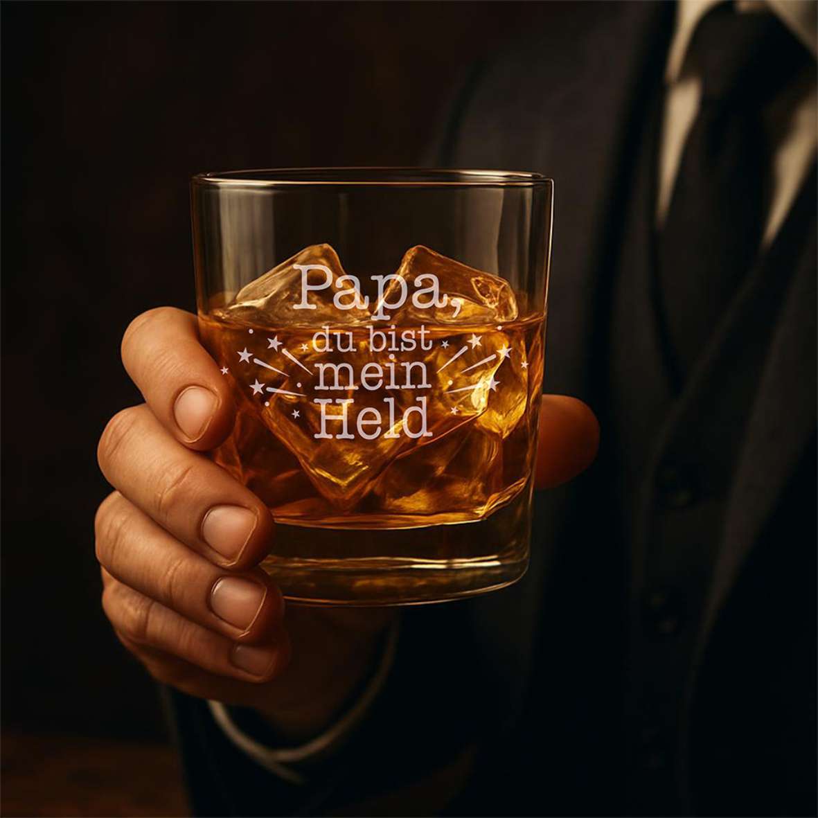 Personalisiertes Whiskey Glas "Papa, du bist mein Held" - FOTOFOL