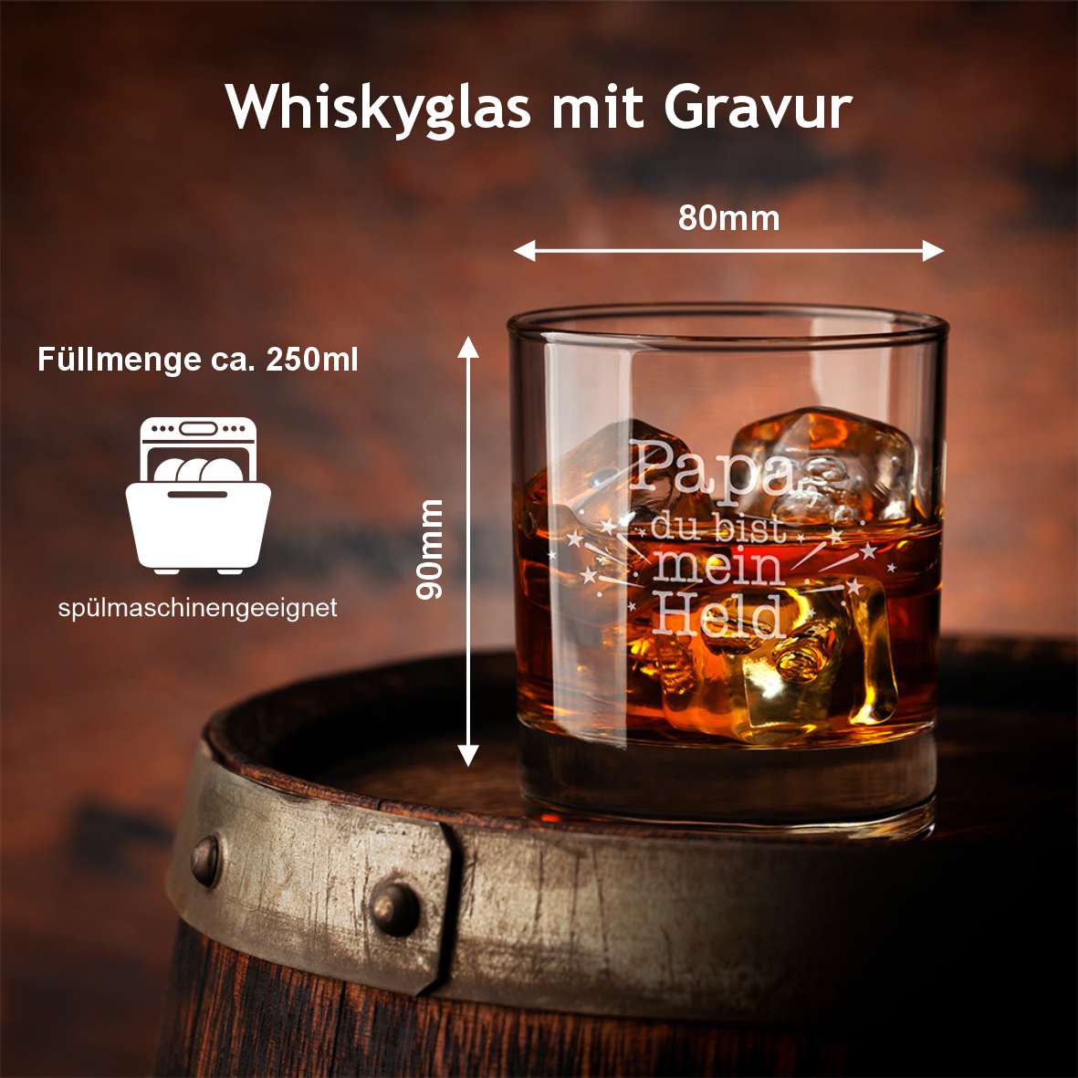 Personalisiertes Whiskey Glas "Papa, du bist mein Held" - FOTOFOL