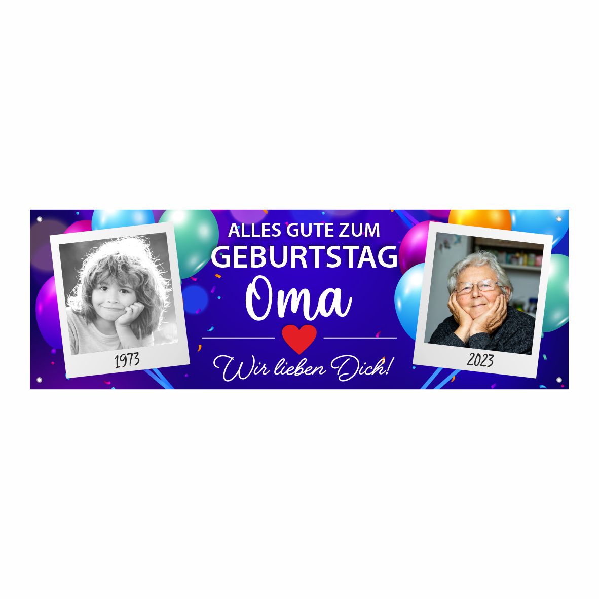 Personalisiertes Geburtstagsbanner bunte Ballons mit Deinen Texten & Fotos - FOTOFOL