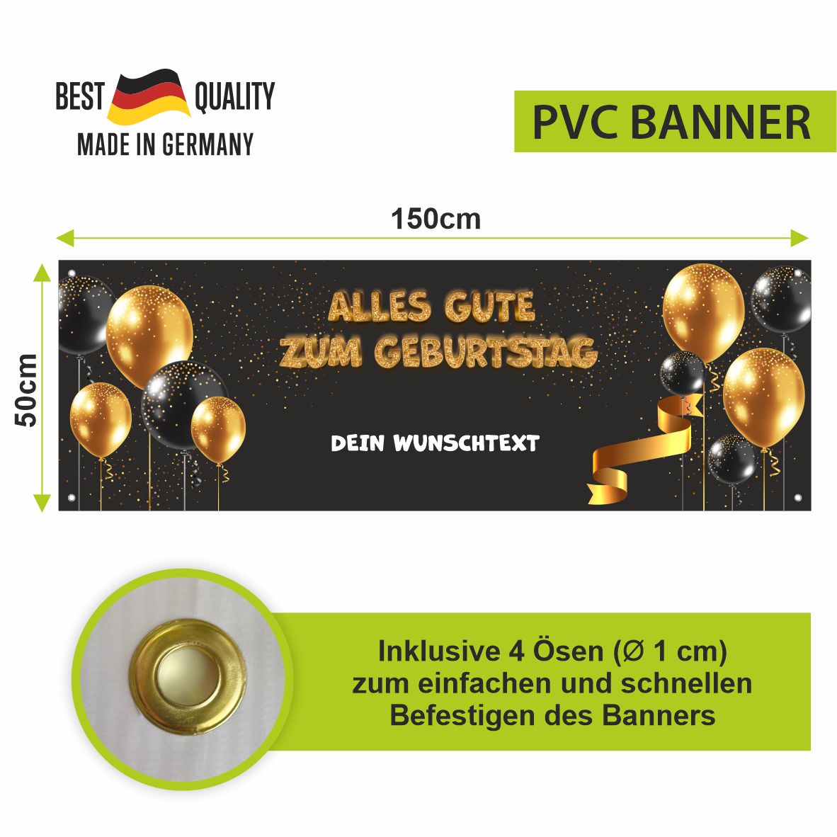 Personalisiertes Geburtstagsbanner "Alles Gute zum Geburtstag"  mit Wunschtext - FOTOFOL