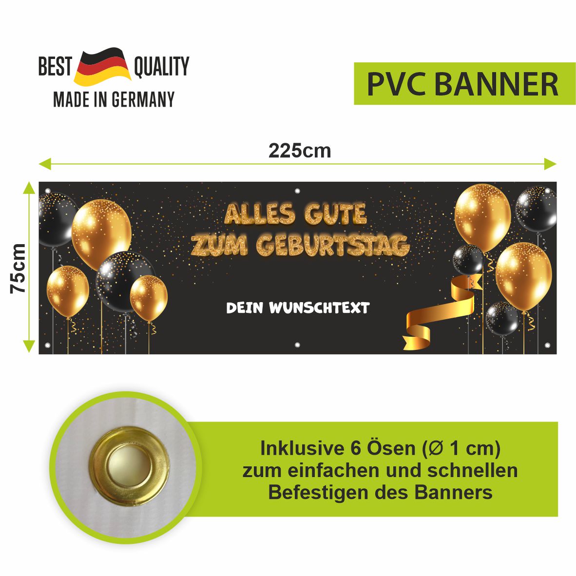 Personalisiertes Geburtstagsbanner "Alles Gute zum Geburtstag"  mit Wunschtext - FOTOFOL