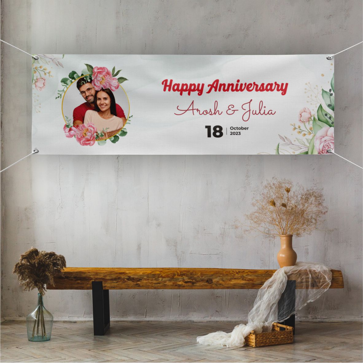 Hochzeit Banner "Rosen" mit Foto, Namen, Datum und Wunschtext - FOTOFOL