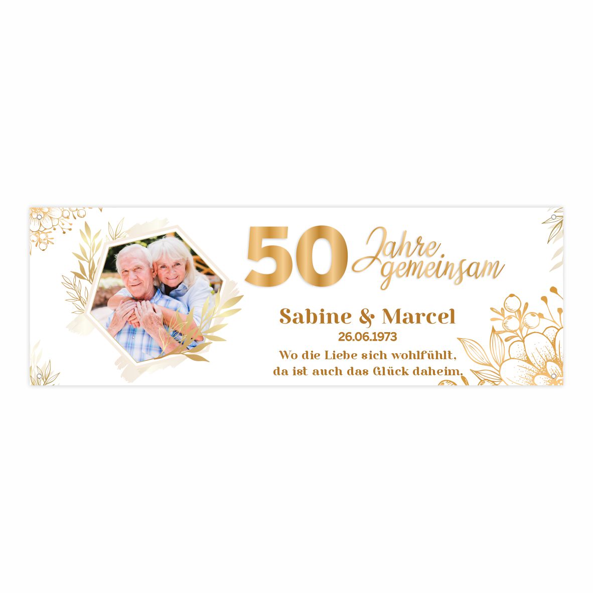 Personalisiertes Banner zur goldenen Hochzeit mit Foto und Wunschtext - 50 Jahre gemeinsam - FOTOFOL