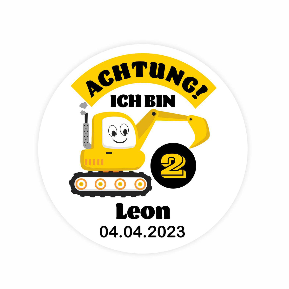 Geburtstag Aufkleber "Bulldozer" Kinder  Wunschname - 24 Stück - 4,5cm - FOTOFOL