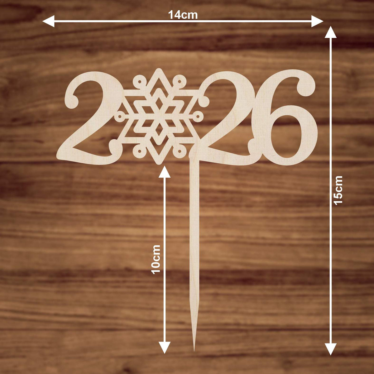 FOTOFOL - CAKE TOPPER 2026 aus Holz - Tortendeko Kuchendeko - Silvester - Torten-stecker