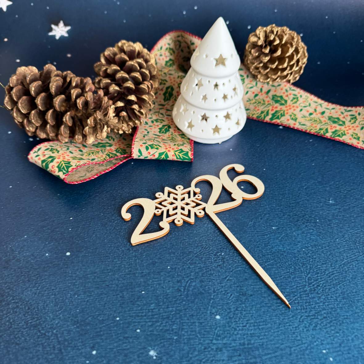 FOTOFOL - CAKE TOPPER 2026 aus Holz - Tortendeko Kuchendeko - Silvester - Torten-stecker