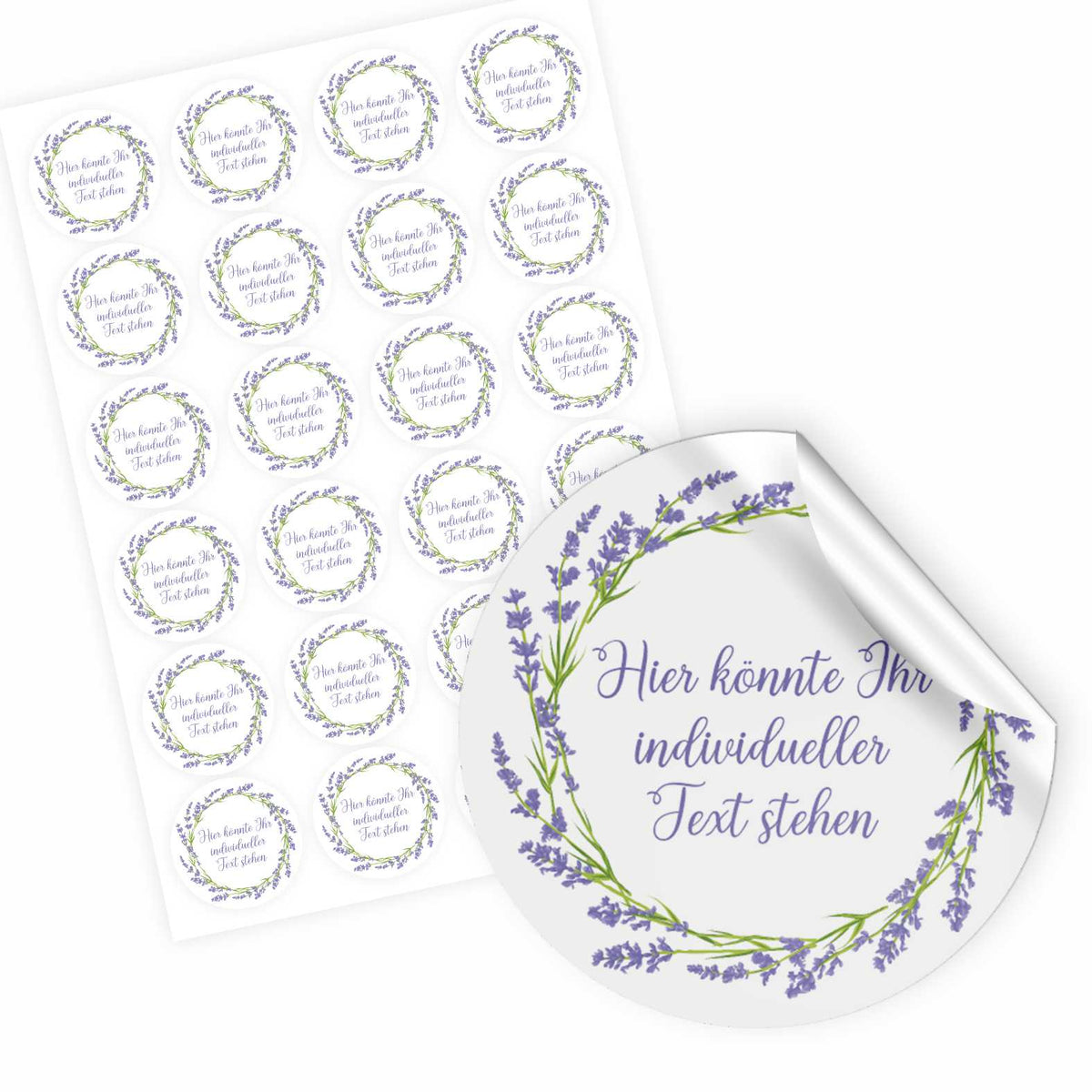 Personalisierte Aufkleber  "Lila Lavendel Blumen"- 24 Stück - 4,5cm - FOTOFOL