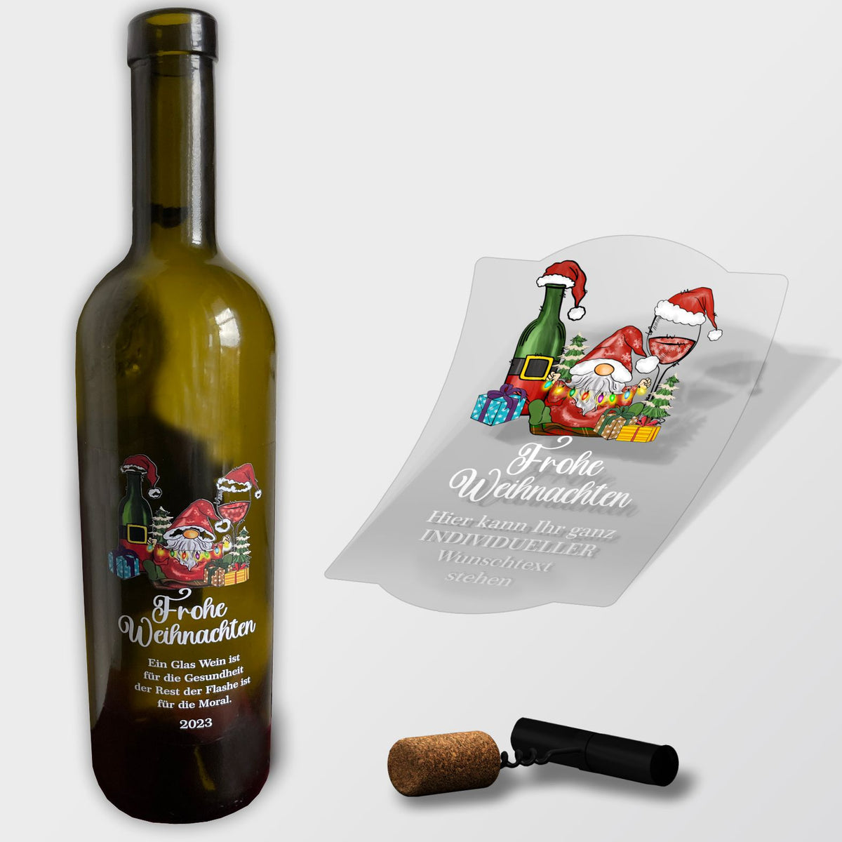FOTOFOL - Weihnachten Flaschenetiketten personalisiert mit Wunschtext - transparente Aufkleber für Geschenk - weihnachtliche Flaschen Aufkleber