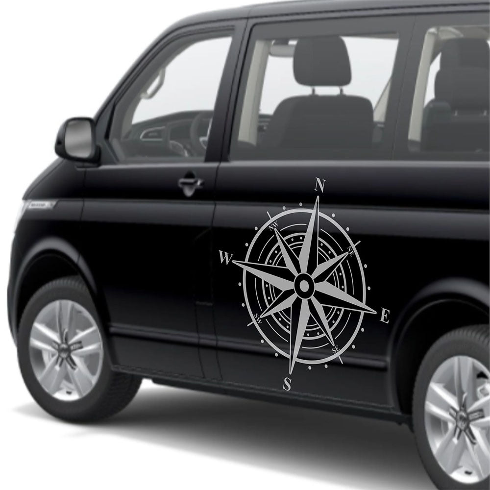 Aufkleber Kompass Windrose  - Aufkleber für Camper, Wohnmobil, Wohnwagen Fahrzeuge Karosserie - Offroad Sticker - Abenteuer Urlaub